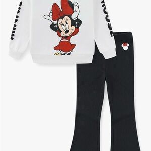 Minnie Mouse Sweatshirt & Ribbed Flare Pants Set - White & Black with Red Accent